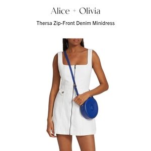ALICE + OLIVIA JEANS Thersa Zip-Front White Denim MiniDress ⭐ Size 12 ⭐